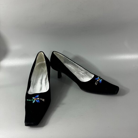 Guiseppe Zanotti Black Velvet Dragonfly Kitten Heels, Size 39 - Picture 1 of 15